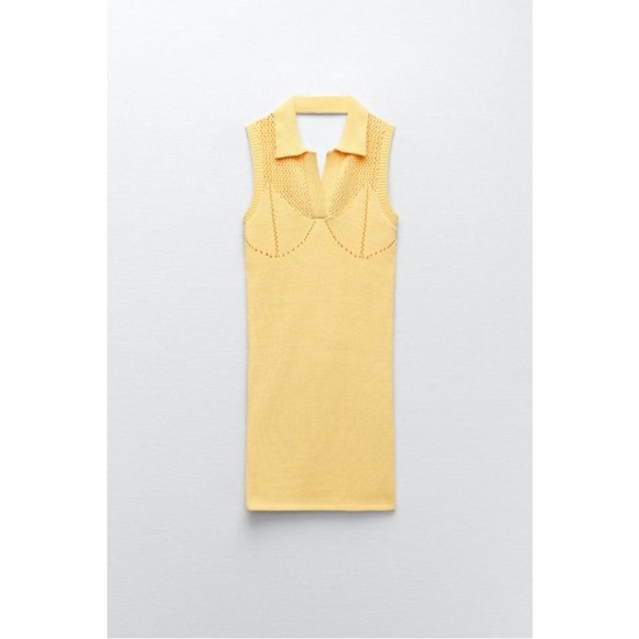Zara Perforated Mini Yellow Sweater Sleeveless Dress Medium - Picture 4 of 9